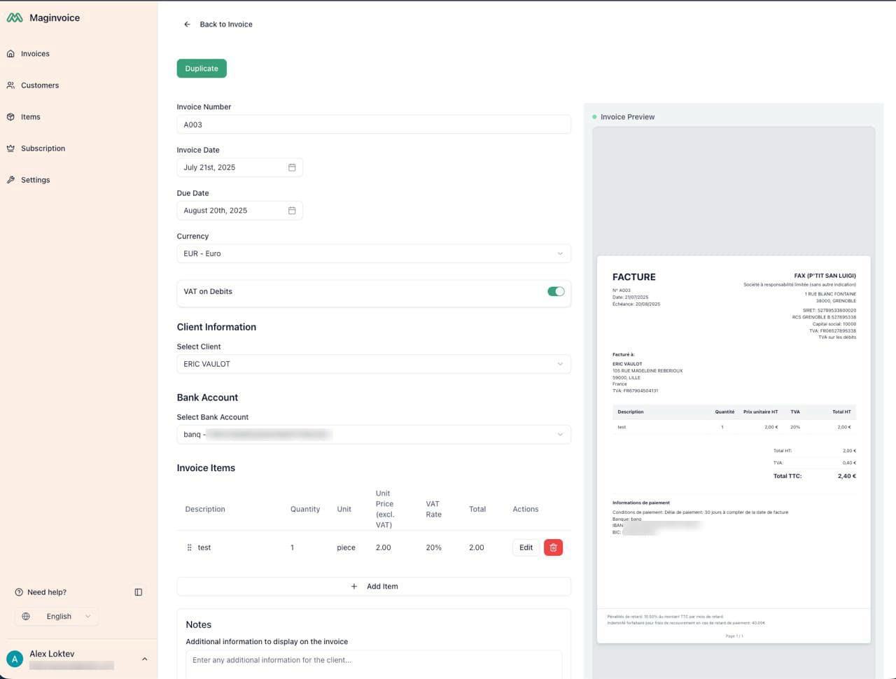 Maginvoice: invoice editor with live preview